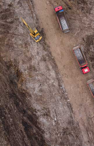 Aerial Photograph of construction site with trucks